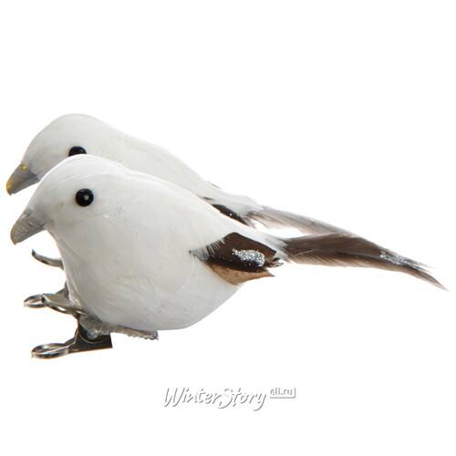 Елочная игрушка Птичка Аннабель 10 см белая, 2 шт, клипса Kaemingk