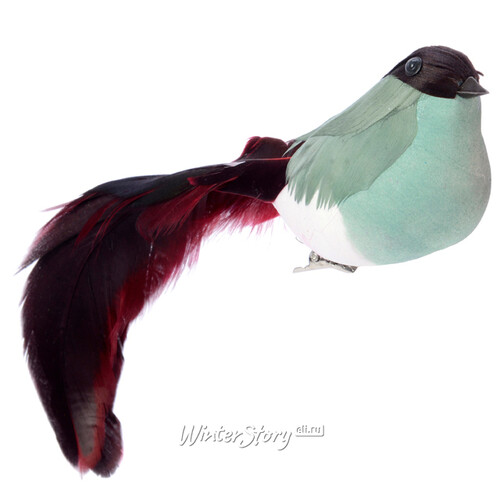 Елочное украшение Длиннохвостая Птичка 18 см мятная, клипса Kaemingk