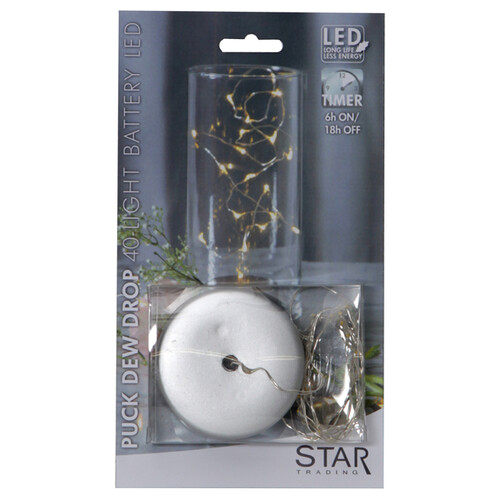 Светодиодная гирлянда Роса 1 м, 20 теплых белых LED ламп, серебряная проволока, с декоративным батареечным блоком, IP20 Star Trading