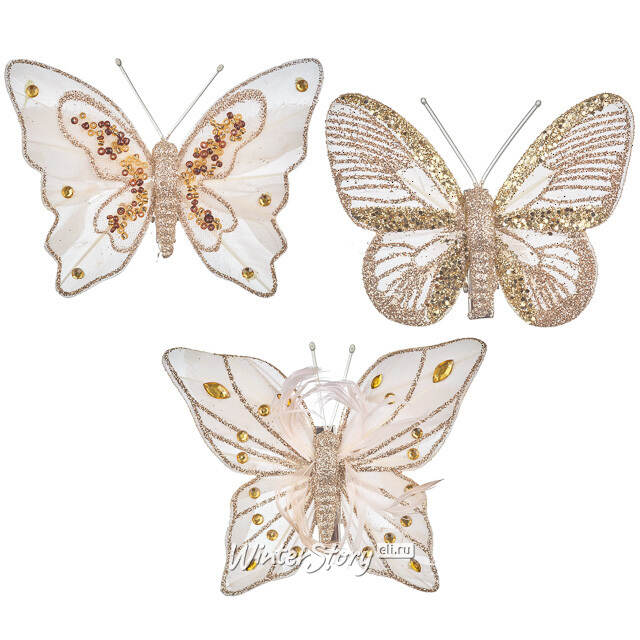 Набор декоративных украшений Бабочки Орвальдо 12 см, 3 шт, клипса Kaemingk