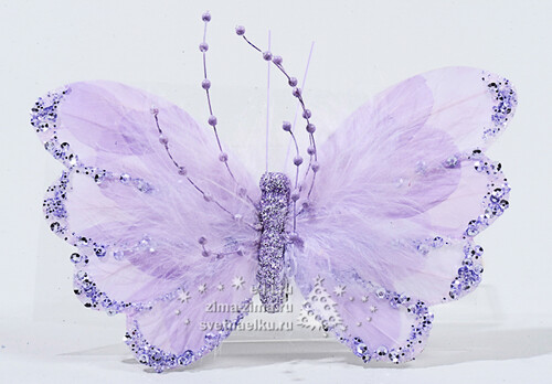 Елочное украшение "Бабочка с перышками", 16 см, сиреневый, клипса Kaemingk