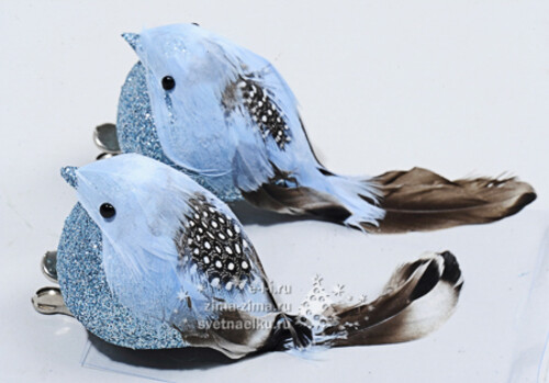 Елочное украшение "Птичка Зимняя", 13 см, 2 шт, голубой, клипса Kaemingk