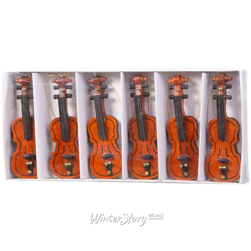 Набор деревянных елочных игрушек Скрипки Страдивари 9 см, 6 шт, подвеска Breitner