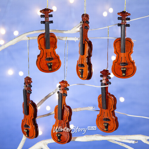 Набор деревянных елочных игрушек Скрипки Страдивари 9 см, 6 шт, подвеска Breitner
