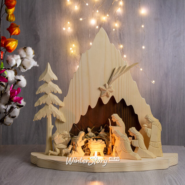 Рождественский вертеп - подсвечник Поклонение волхвов 39*38 см, для 1 свечи Sigro