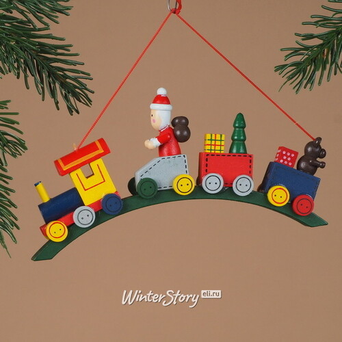 Деревянная елочная игрушка-статуэтка Поезд с Сантой - Краски Детства 17 см, подвеска Breitner