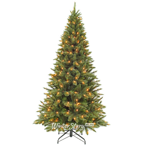 Искусственная елка с лампочками Лесная Красавица Стройная 215 см, 256 теплых белых ламп, ЛЕСКА + ПВХ Triumph Tree