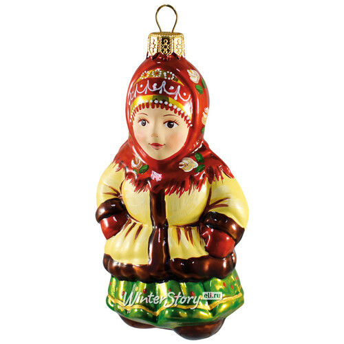 Стеклянная елочная игрушка Девочка в кокошнике 11 см, подвеска Фабрика Ариель