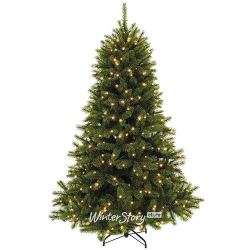 Искусственная елка с лампочками Лесная Красавица 215 cм, 304 теплых белых ламп, ЛЕСКА + ПВХ Triumph Tree