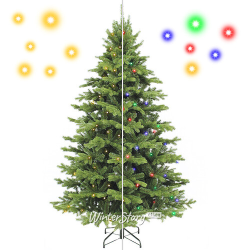 Искусственная елка с лампочками Шервуд Премиум 185 см, 200 разноцветных/теплых белых ламп, ЛИТАЯ + ПВХ Triumph Tree
