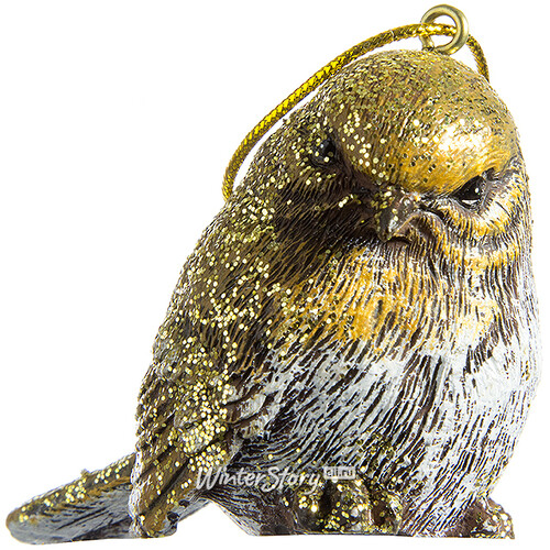 Елочная игрушка Рождественская Птичка 7 см золотая, хвостик вниз и смотрит вниз, подвеска Lang