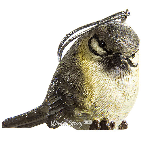 Елочная игрушка Рождественская Птичка 7 см серебряная, хвостик вниз и смотрит вниз, подвеска Lang