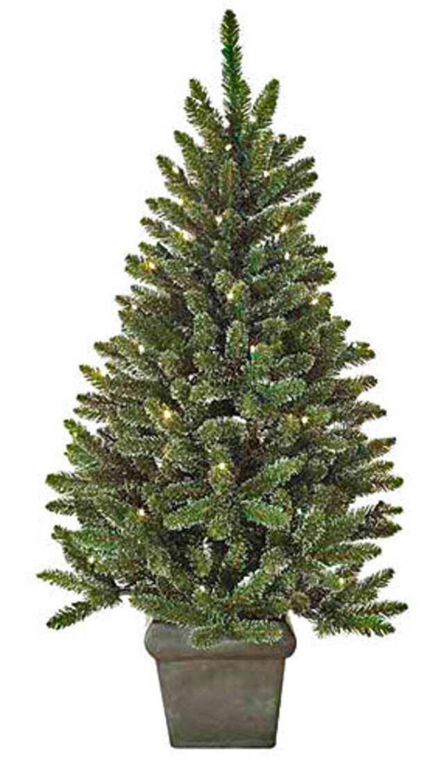 Елка настольная с лампочками Фрайзер заснеженная в горшочке 90 см, 40 теплых белых ламп, батарейка, ПВХ Black Box