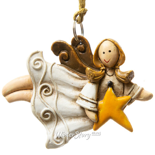 Елочная игрушка Ангел летящий с звездочкой 8 см, подвеска Lang