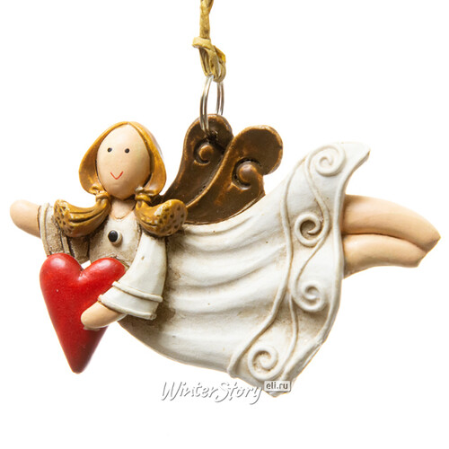 Елочная игрушка Ангел летящий с сердечком 8 см, подвеска Lang