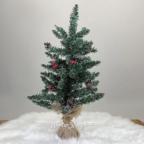 Настольная елка Кристина заснеженная 60 см с ягодами и шишками, ПВХ Black Box
