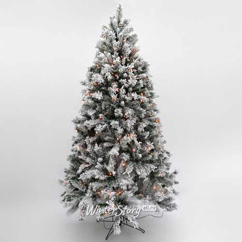 Искусственная елка с лампочками Атлантида заснеженная 185 см, 216 теплых белых ламп, ПВХ Black Box