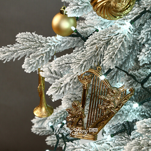 Искусственная елка с гирляндой и игрушками Финская: Christmas Jazz заснеженная 210 см, 700 холодных белых LED, контроллер, ЛИТАЯ 100% Winter Deco