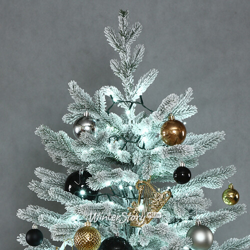 Искусственная елка с гирляндой и игрушками Финская: Christmas Jazz заснеженная 210 см, 700 холодных белых LED, контроллер, ЛИТАЯ 100% Winter Deco