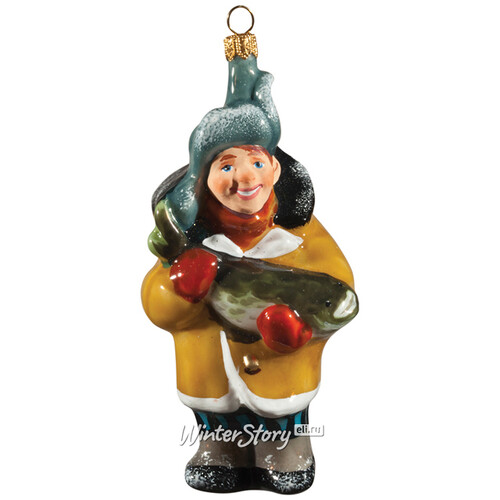 Стеклянная елочная игрушка Рыбак Емеля 13 см, подвеска Фабрика Ариель