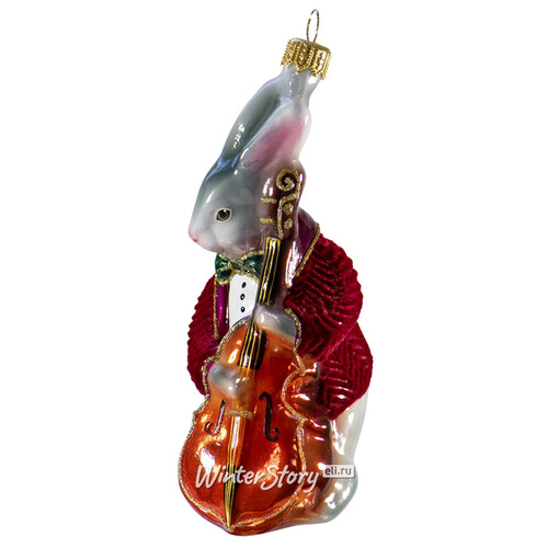 Стеклянная елочная игрушка Кролик-музыкант 13 см, подвеска Фабрика Ариель