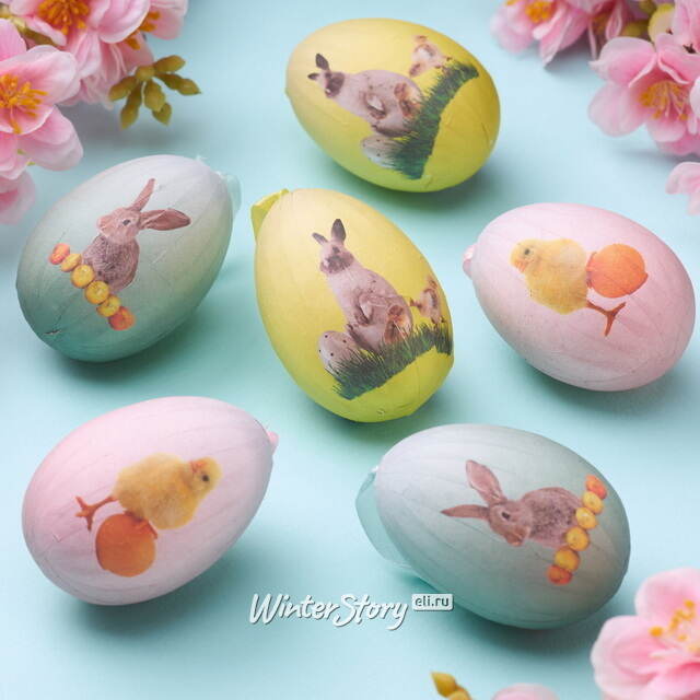 Пасхальные украшения Яйца - Пасхальный Кролик 7 см, 6 шт, подвеска Koopman