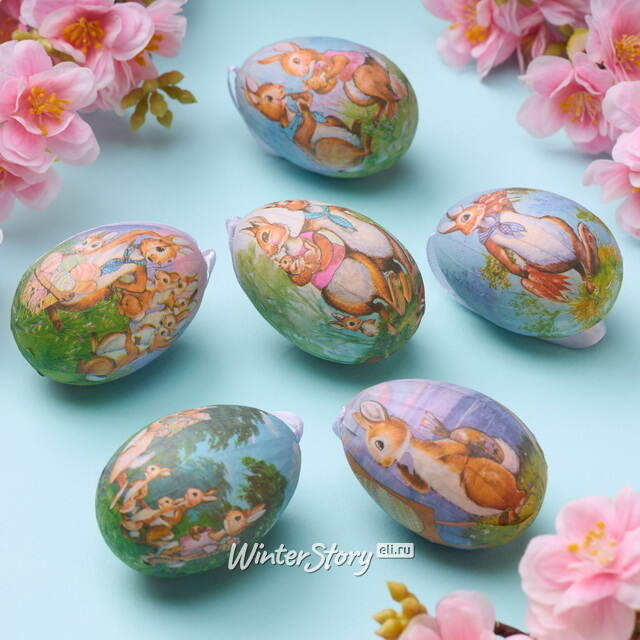 Пасхальные украшения Яйца - Cute Rabbits 7 см, 6 шт, подвеска Koopman