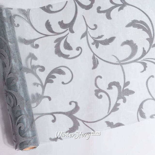 Ткань для декорирования 30*500 см серебряная, органза с флоком Koopman