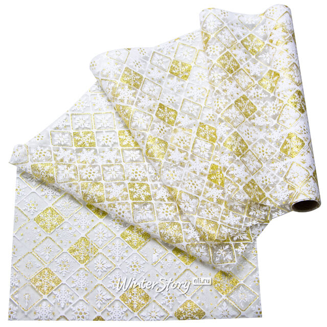 Ткань для декорирования Снежная Геометрия 30*200 см, органза с блестками Koopman (Купман)