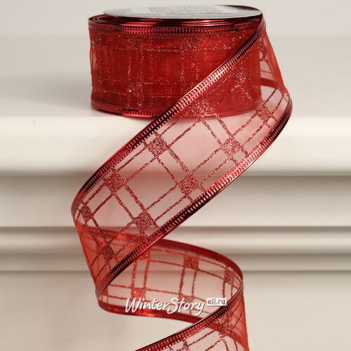 Декоративная лента Клеточка красная 270*4 см органза Koopman