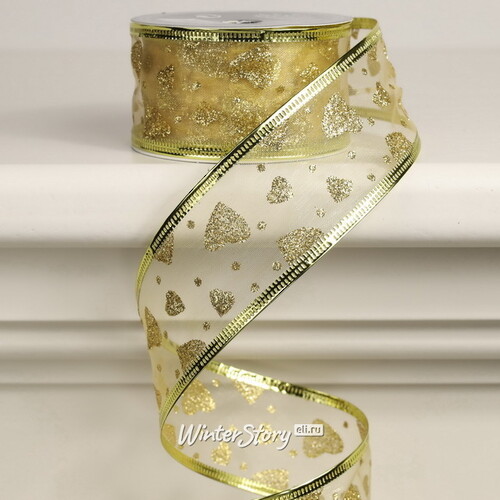 Декоративная лента Элеганца - Сердечки 270*4 см золотая Koopman