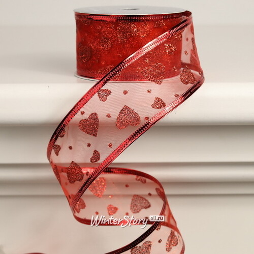 Декоративная лента Элеганца - Сердечки 270*4 см красная Koopman