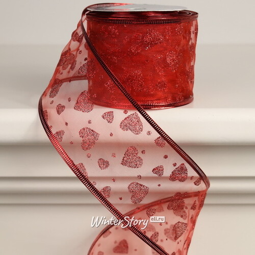 Декоративная лента Элеганца - Сердечки 270*6 см красная Koopman