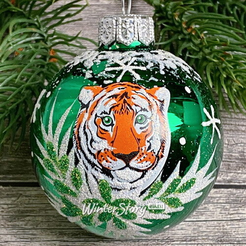 Стеклянный елочный шар Зодиак - Тигр Марк Аврелий 6 см зеленый Фабрика Елочка