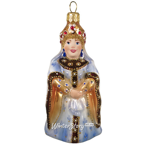 Стеклянная ёлочная игрушка Царица в синем платье 12 см, подвеска Фабрика Ариель