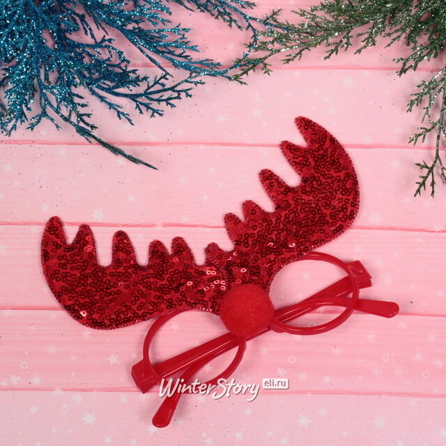 Новогодние очки Оленьи Рожки красные Serpantin