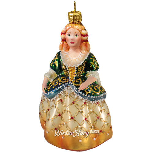 Стеклянная елочная игрушка Принцесса в зеленом корсете 12 см, подвеска Фабрика Ариель