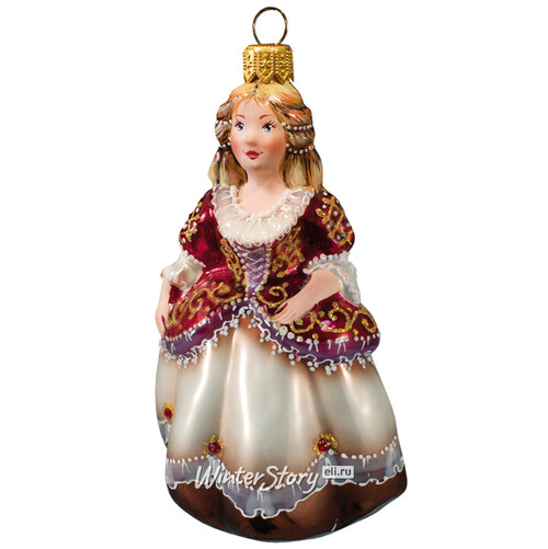 Стеклянная елочная игрушка Принцесса в бордовом корсете 12 см, подвеска Фабрика Ариель