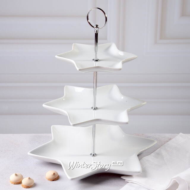 Этажерка для закусок Etoile трехъярусная 32*26 см, фарфор Koopman
