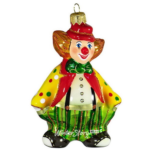 Стеклянная елочная игрушка Клоун Фантик - Цирк 12 см, подвеска Фабрика Ариель