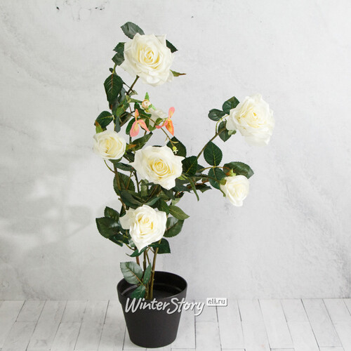 Искусственный цветок в горшке Белоснежная Роза Меррил 80 см Kaemingk