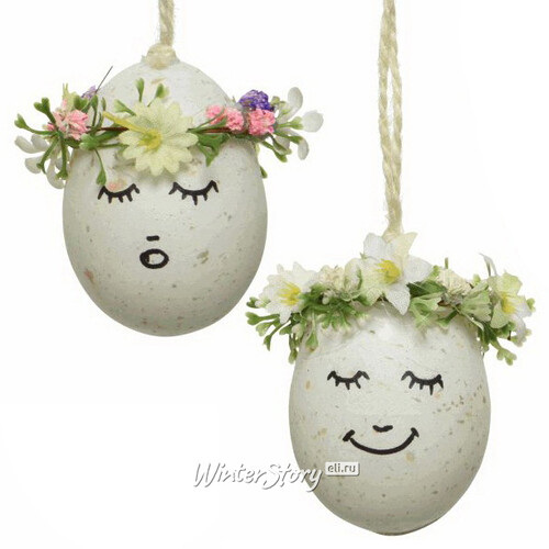 Пасхальные украшения Яйца Spring Easter 6 см, 2 шт, белые, подвеска Kaemingk