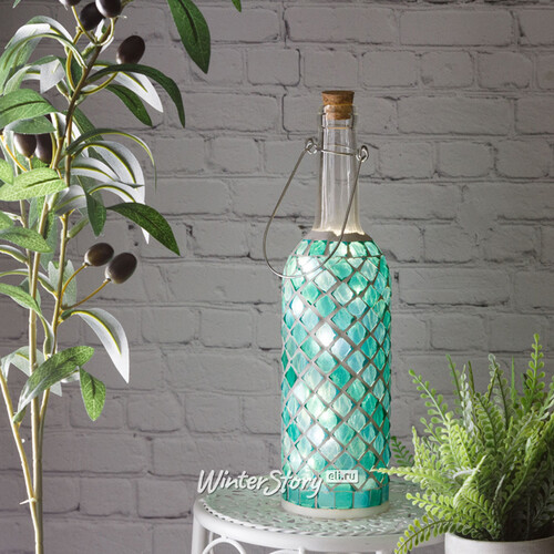 Светильник-бутылка Greek Turquoise 30 см на батарейках, стекло Kaemingk