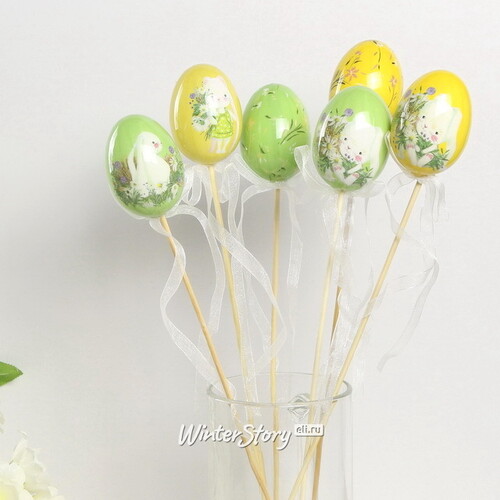 Пасхальные украшения Яйца на палочке Happy Sappy Easter 6 см, 6 шт Kaemingk
