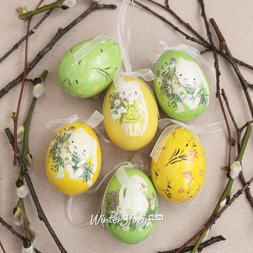 Пасхальные украшения Яйца Happy Sappy Easter 6 см, 6 шт, подвеска Kaemingk