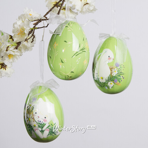 Пасхальные украшения Яйца Gentle Easter 12 см, 3 шт, зеленые, подвеска Kaemingk