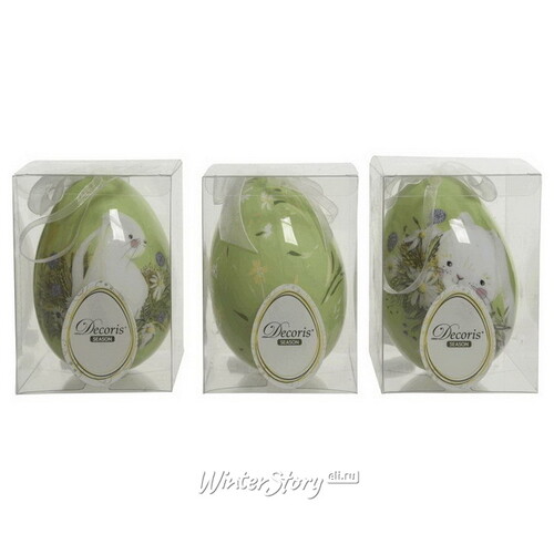 Пасхальные украшения Яйца Gentle Easter 12 см, 3 шт, зеленые, подвеска Kaemingk