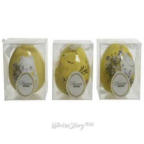 Пасхальные украшения Яйца Gentle Easter 12 см, 3 шт, желтые, подвеска Kaemingk