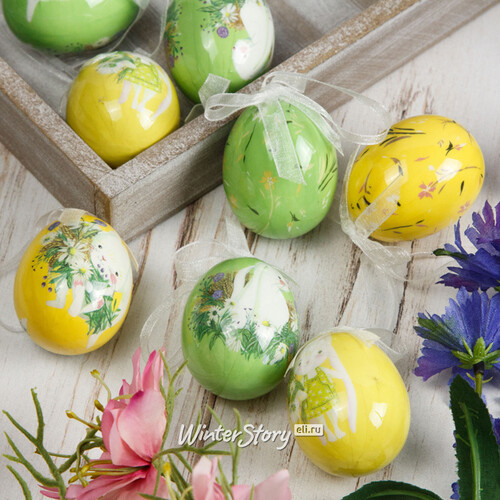 Пасхальные украшения Яйца с лентами - Happy Easter 5 см, 8 шт, подвеска Kaemingk