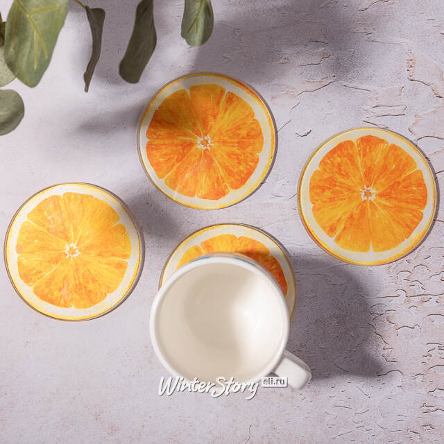 Набор подставок под кружки Orange Slice 9 см, 4 шт, стекло Kaemingk